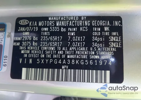 2019 Kia Sorento 2.4L L from USA, damaged, VIN 5XYPG4A38KG561974